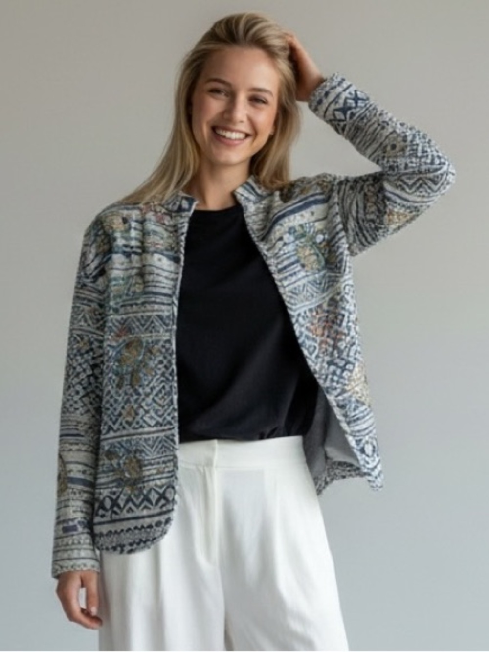 Chico's Sequins & Beads Embellished Aztec Jacket Large